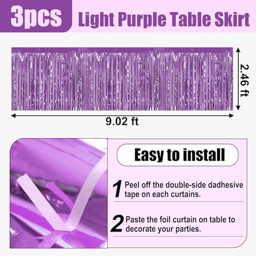 Light Purple Foil Fringe Table Skirt - 29x108 Inch Party Decor 3 Pack