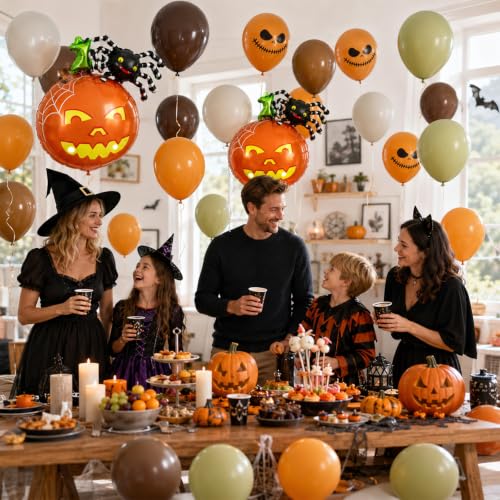 Halloween Balloons Decorations - 50Pcs Fall Pumpkin Ghost Spider Balloons - Orange Green Brown Ivory - Variation of THIS Listing