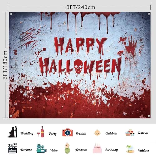 Halloween Blood Dripping Backdrop 8x6ft Photography Wall Banner - Red White Variation