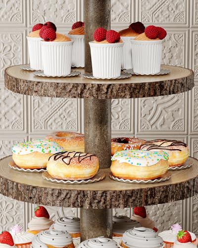 Wood Cupcake Stand 3 Tier Rustic Cake Display Holder - Roud-3 Tier