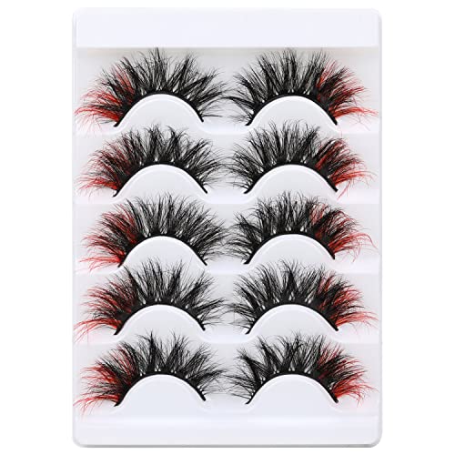 E-Red False Mink Eyelashes Volumizing Wispy Color Lashes with Red Ends – Pack by Kiromiro