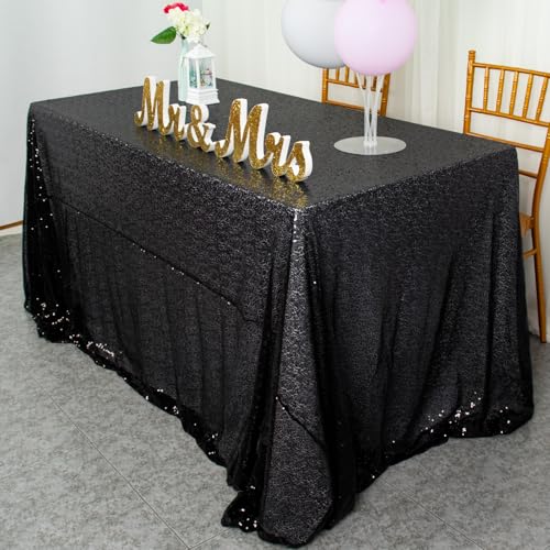 72x72 Inch Black Sequin Tablecloths - 2 Pack Glitter Square Overlay for Wedding, Halloween, Birthday Decor