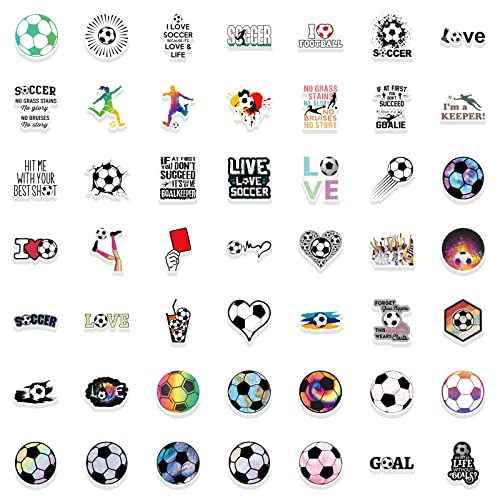 Soccer Stickers for Water Bottles - 100 Waterproof Vinyl Decals for Teens & Adults - Soccer Party Favors & Decorations