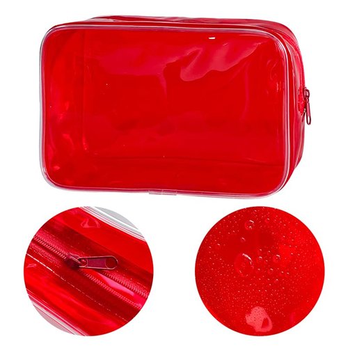 Neon TSA Approved Clear Toiletry Pouch, 7"x2.3"x4.7" Size, PVC Travel Makeup Bags for Toiletries, Transparent Cosmetic Bag for Women and Men Small (Hot Pink 5PCS)