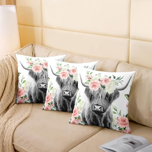 Feelyou Highland Cow Throw Pillow Covers Pack of 2 - 20x20 Inches, Multi