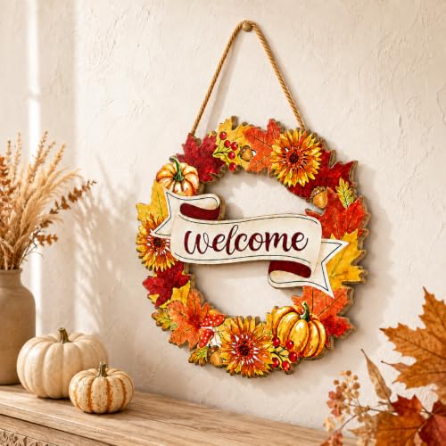 Fall Welcome Door Sign - Fall Wreath Pumpkin Thanksgiving Front Door Sign - FallWelcome