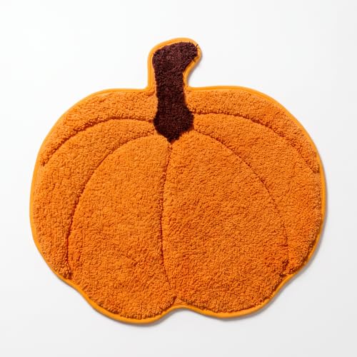 Pumpkin-Shaped 3D Bath Mat - Fall Rug with Brown Stem, 22x25.5 Inches - Orange & Brown