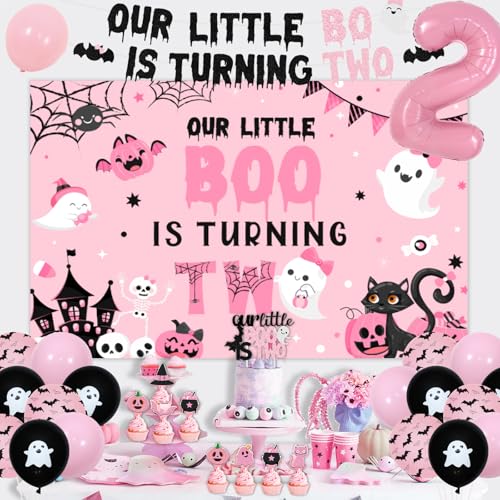 Halloween Girls 2nd Birthday Party Decorations Set with Balloons & Backdrop
