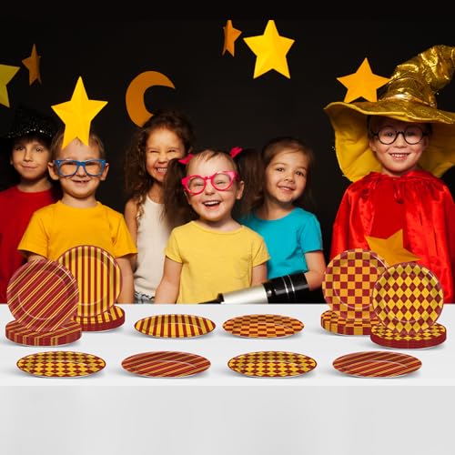 48pcs Magic Theme Party Plates - Red Brick Wall Witch Design for Xmas & Kids Birthday