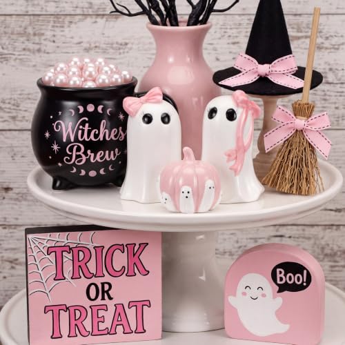 Pink Halloween Decor Set - Cute Ghost & Pumpkin Table Centerpieces - Elegant Style