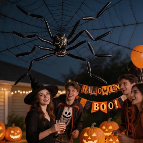 Giant Spider Inflatable Balloon Halloween Decoration - Black & Life-like Design