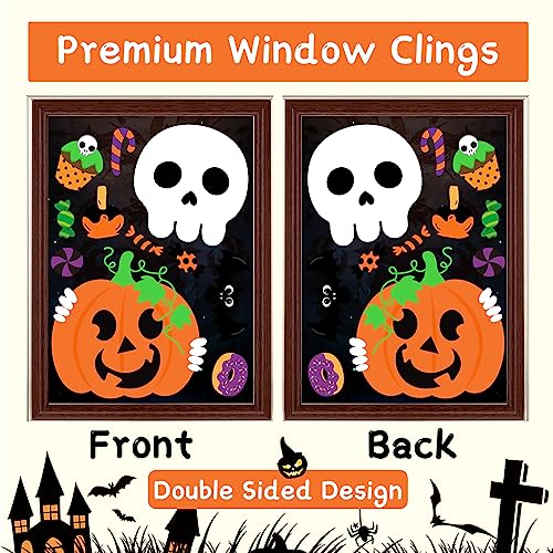 Halloween Window Clings Set - 6 Sheets with Pumpkin Ghost & Spooky Stickers