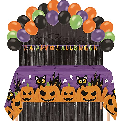 Halloween Party Supplies Kit for 24 Guests - Plates Cups Balloons Banner Decorations