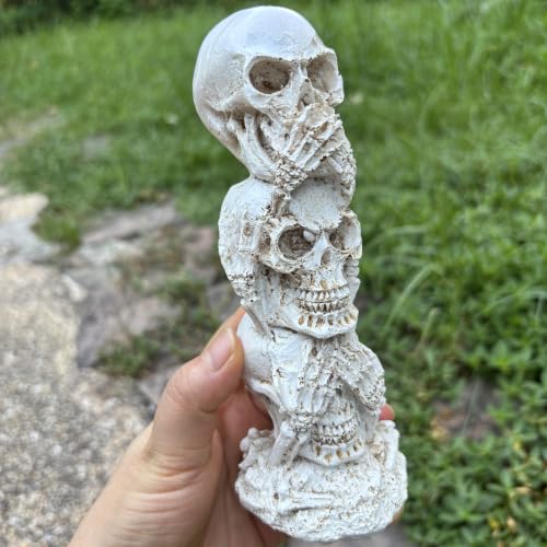 Gothic Skull Statue - See Hear Speak No Evil Stacked Skeleton Decor for Halloween & Home