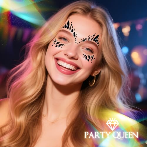 Poison Ivy Face Jewels Devil Face Gems Tattoo Sticker - Black