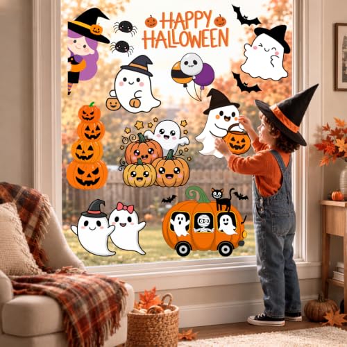 Halloween Window Stickers - 10 Sheets Ghost Pumpkin Haunted House Decorations