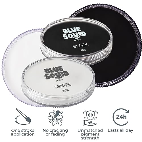 Blue Squid Water Based Face & Body Paint Set - Classic Black & White 30g - Kids & Adults Costume, Halloween, Cosplay