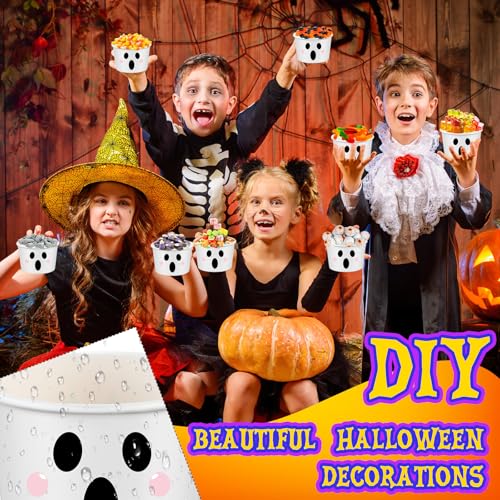 Halloween Ghost Paper Cups 60 Pack, 16oz Disposable Snack Bowls for Parties