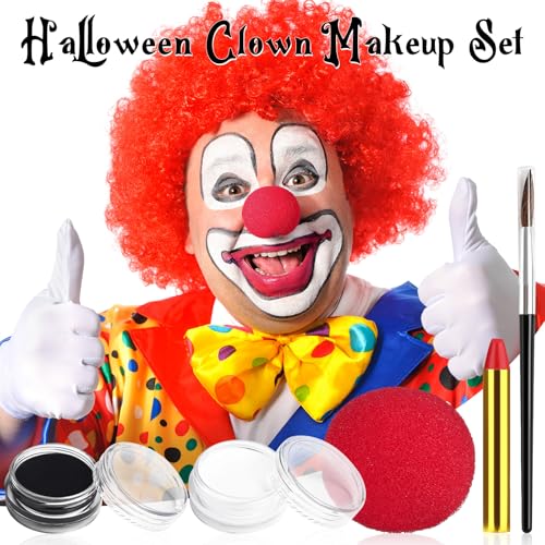 Halloween Joker Clown Makeup Kit with Face & Body Paint, Red Nose & Accessories