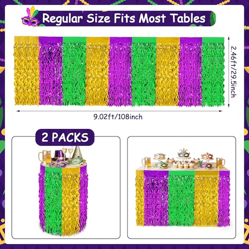 Mardi Gras Decorations 2 Pack Purple Green Gold Metallic Tinsel Fringe Table Skirts