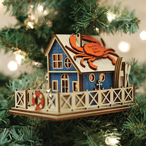Handcrafted Glass Crab Shack Christmas Tree Ornament - Festive Holiday Decor