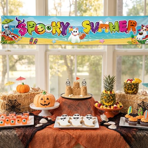 Summer Halloween Banner Tropical Beach Yard Decor for Parties