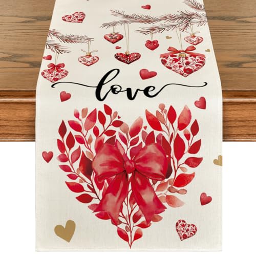 Valentine's Heart-Shaped Floral Table Runner 13x108 Inch for Wedding & Home Decor