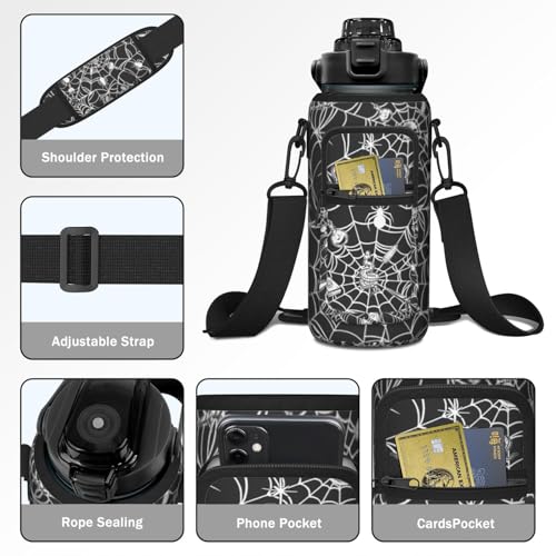 Spider Web Snake Half Gallon Water Bottle with Sleeve - 64 OZ - Witchy Gift