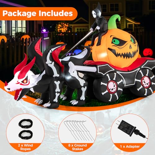 9 FT Halloween Inflatable Grim Reaper Carriage with Pumpkin & Skeleton Dragon