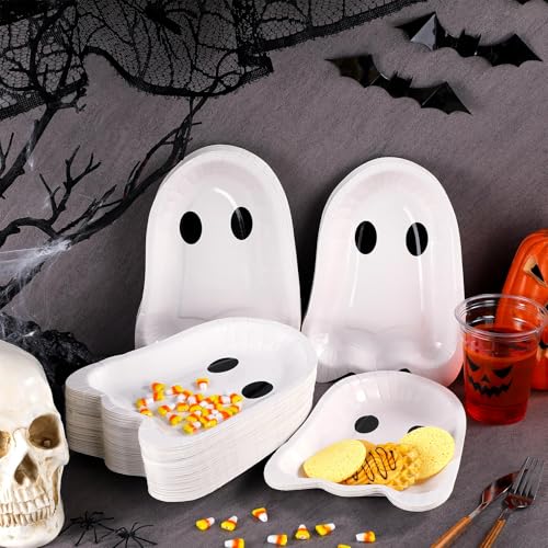 Ghost Halloween Paper Plates 9 Inch Disposable Party Dinnerware - 100 Pcs, White
