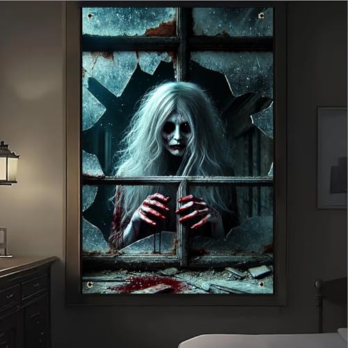 Halloween Neon Witch Window Cover 31x47 Inch Polyester Decor