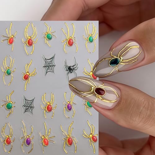 Halloween Ghost and Spider Nail Stickers - Relief Spider Variation, 5D Self-Adhesive Nail Art Decals, 2 Sheets