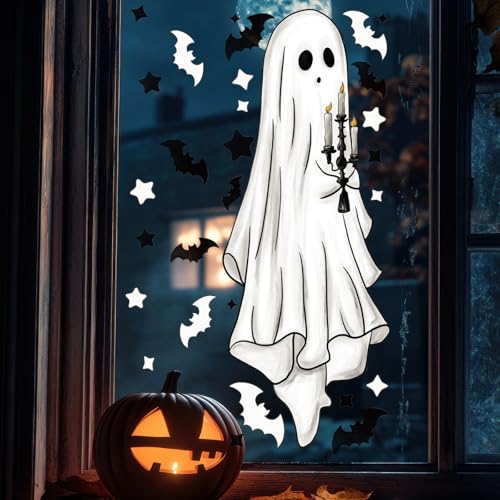 Halloween Ghost Window Clings Set – Large Spooky Decor for Indoor & Office Windows, 3 Sheets