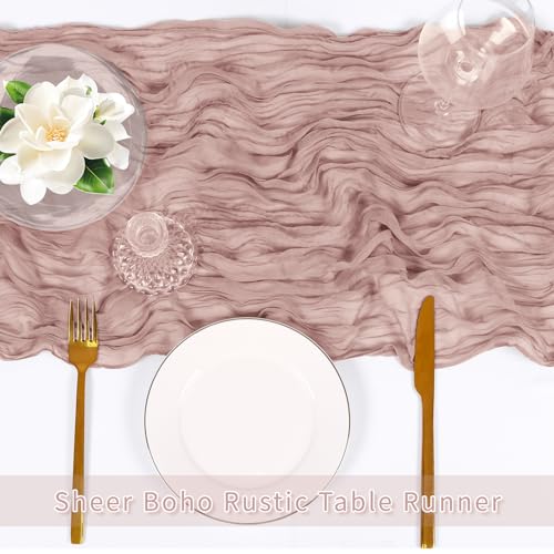 6 Pack Dusty Pink Cheesecloth Table Runner 17x108 Inch for Wedding Party Home Decor