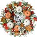 20-Inch Fall Wreath for Front Door - Autumn Maple Leaf Pumpkin Berry with Hello Fall Sign
