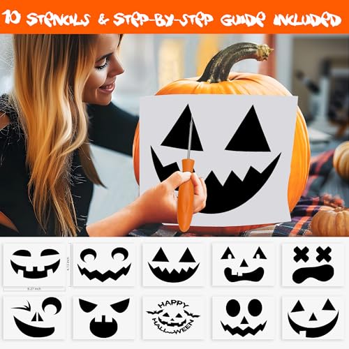 Pumpkin Carving Kit Tools - 13-Piece Heavy Duty Halloween Jack-O-Lantern Set