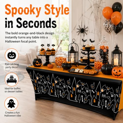 Halloween Gothic Castle Tablecloth 2 Pack - Black & Orange, 6 ft, Classic Halloween, Variation of THIS listing