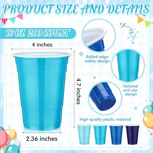 Blue Tone 200-Pack 16oz Disposable Plastic Cups Bulk for Parties and Events