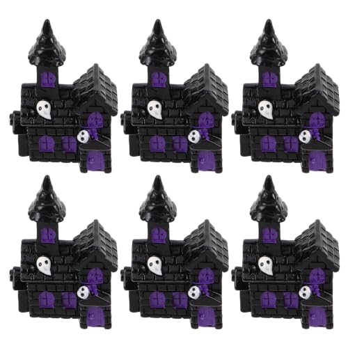 Mini Haunted House Figurines Set - Spooky Halloween Resin Decor, 6 Pieces