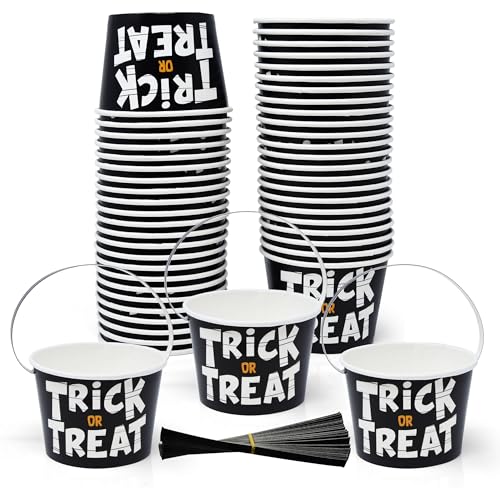50 Halloween Trick or Treat Snack Cups with Handles - 9 oz Paper Cups for Party