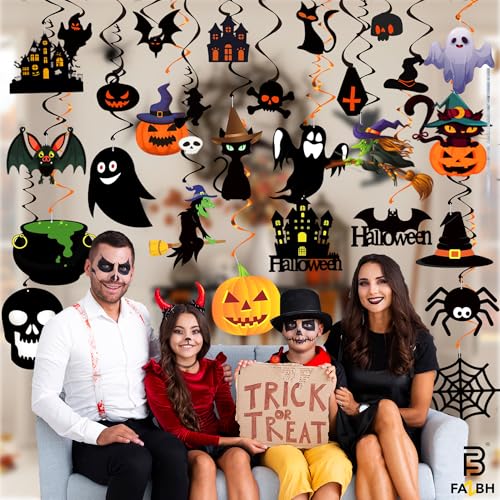 Halloween Hanging Swirls Set - 58 Pieces Ghost Pumpkins Bats Decor