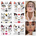 Cat Face Tattoos for Women & Girls - 6 Sheets with Paw Ears & Whiskers - Variation: Cat