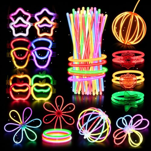 Glow Stick Party Favors Bulk Set with Neon Glasses and Accessories - 8 Colors