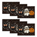 Halloween Ghost Pumpkin Cat Placemats Set of 6 - 12x18 Inch Black Rectangular Seasonal Table Mats