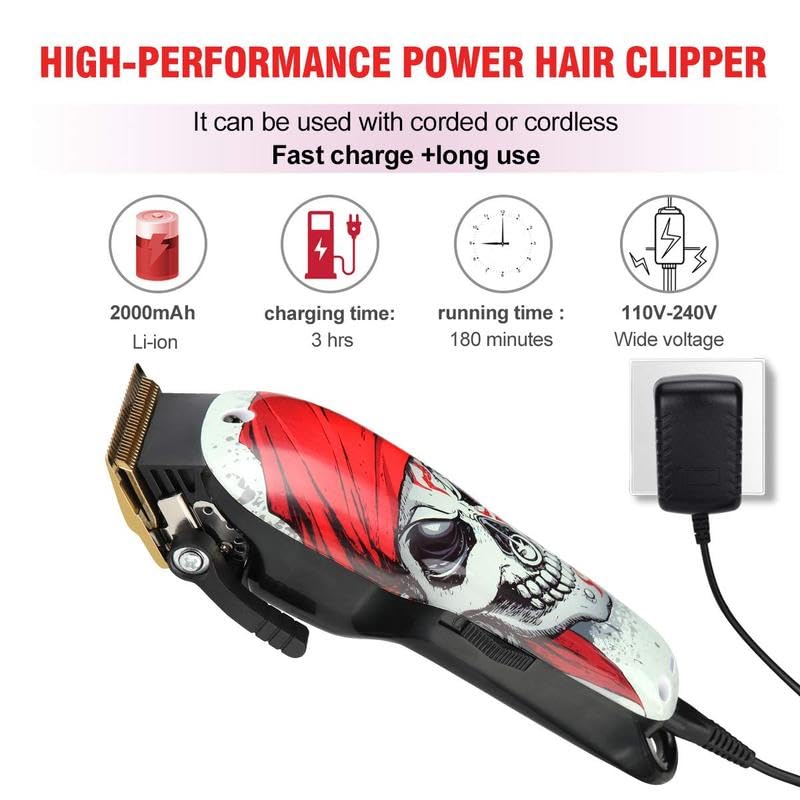 YAZIYIR Professional Cordless Hair Clipper for Men, 2-Speed Motor, 2000mAh Battery, 8 Color-Coded Guides for Precision Cuts