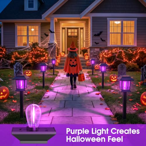 Purple Solar Pathway Lights 12 Pack Outdoor Waterproof Garden Decor - Auto On/Off