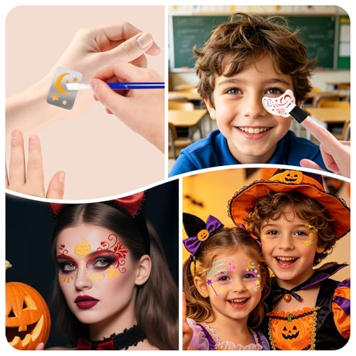 Metuu Red Halloween Face Paint Stencil Kit - Reusable Templates, Brushes & Accessories