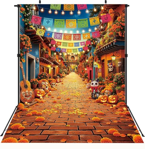 Day of the Dead Backdrop 6x8FT Dia De Los Muertos Mexican Street Scene Vinyl Decor