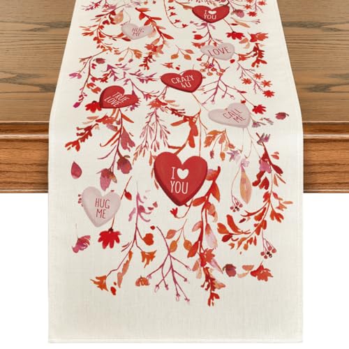 Valentine's Table Runner 13x48 Inch Wild Flowers Leaves Romantic Decor for Home Party