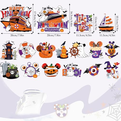 Halloween Cruise Door Magnets - 16 Pcs Pumpkin Ghost Bat & More Decorations - Halloween Variation
